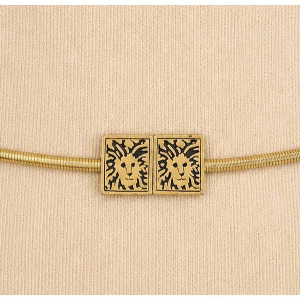 Anne Klein Womens Snake Chain Belt Gold Lion Buckle Stretch vintage 1970s XS S